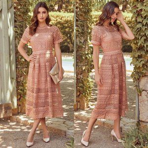 VICI You Are Invited Crochet Lace Midi Dress in Clay XL
